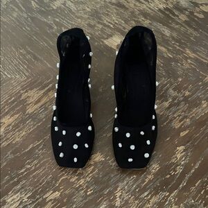 Cult Gaia Black Heels with Pearl Accents